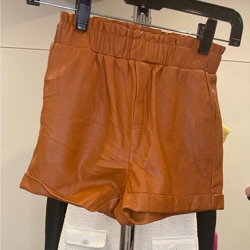 Forever 21 Rust Brown Faux Leather Elastic Waist Kids Shorts